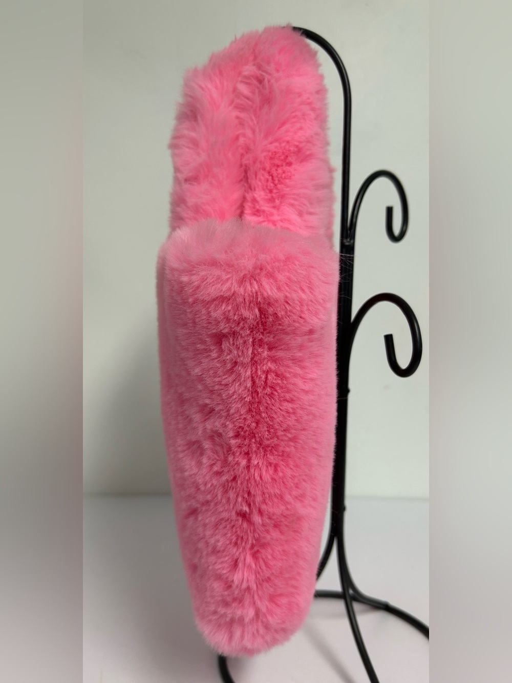 OKPTA Soft Pink Fluffy Faux Fur Double Handled Magnetic Closure Mini-Tote Bag - Picture 3 of 10